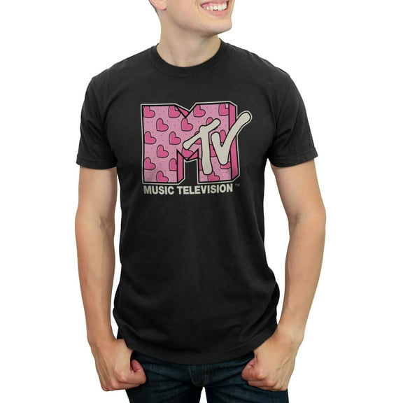 Men's MTV Valentine's Day Pink Heart Logo  Graphic Tee Black Large
