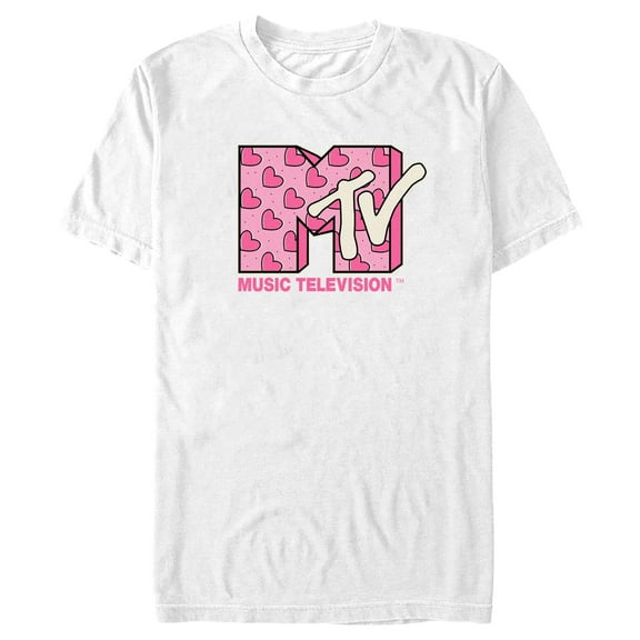 Men's MTV Valentine's Day Pink Hearts Logo  Graphic Tee White 2X Large