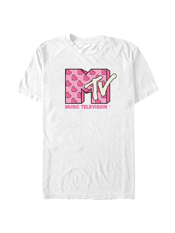 Men's MTV Valentine's Day Pink Hearts Logo Graphic Tee White Large
