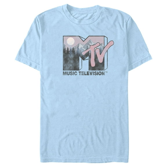 Men's MTV Woods Distressed Logo Graphic Tee Light Blue Small