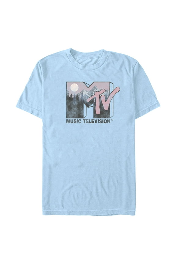 Men's MTV Woods Distressed Logo Graphic Tee Light Blue Small