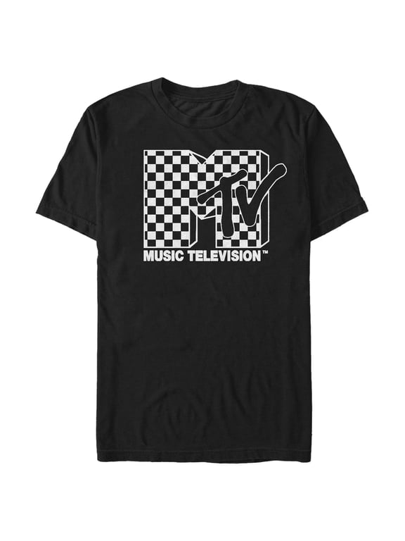 Men's MTV and Checker Logo Graphic Tee Black Large