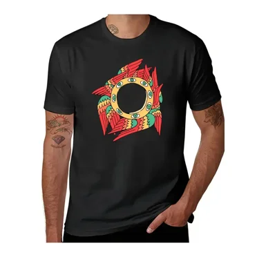 Men's Macaw Ophanim Graphic T-Shirt - Black Geometric Parrot Print Short Sleeve Tee, 220gsm Heavyweight Casual Shirt with Vibrant Colors