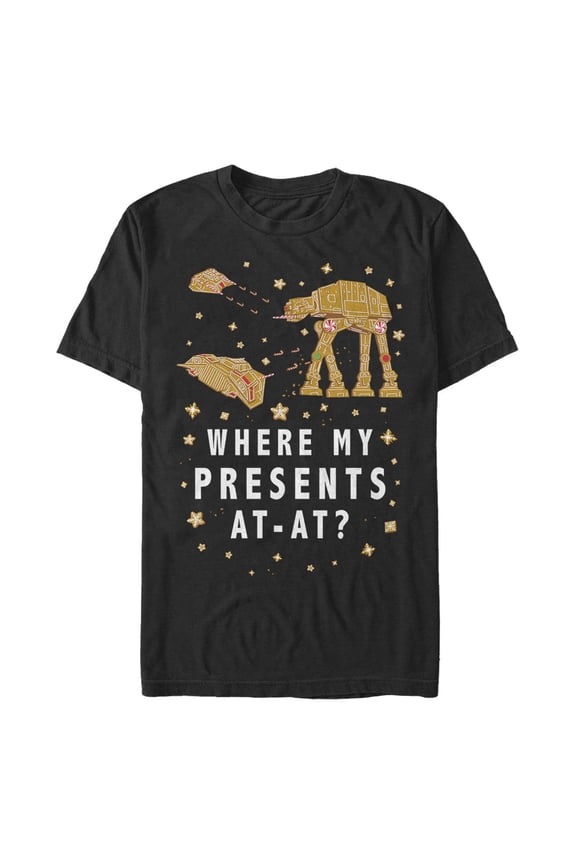 Men's Mad Engine Black Star Wars Gingerbread Cookie AT-AT Graphic T-Shirt