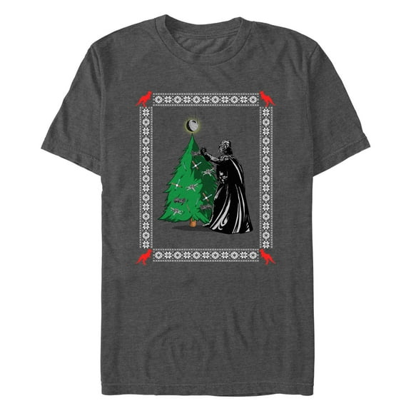 Men's Mad Engine Darth Vader Heather Charcoal Star Wars Deck The Halls Graphic T-Shirt
