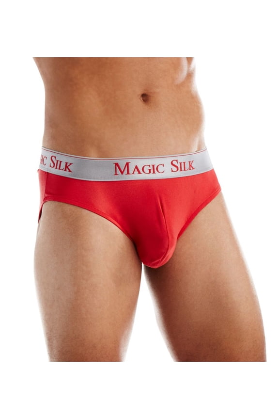 Men's Magic Silk 6386 100% Silk Knit Low Rise Bikini (Red S)