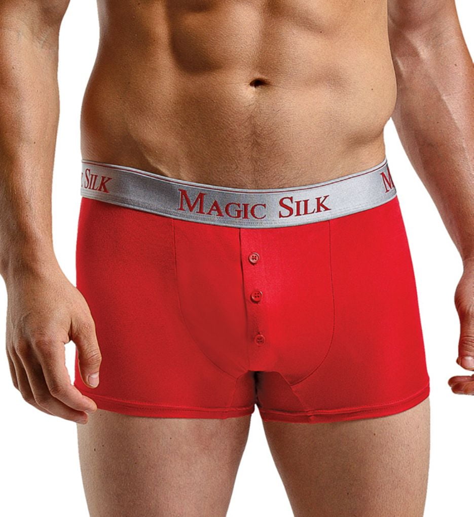 Men's Magic Silk 6786 100% Silk Knit Button Boxer Brief (Red S) 