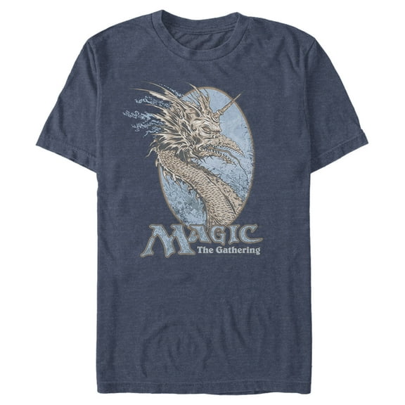 Men's Magic: The Gathering Lurking in Waves Frame  Graphic Tee Navy Blue Heather Large