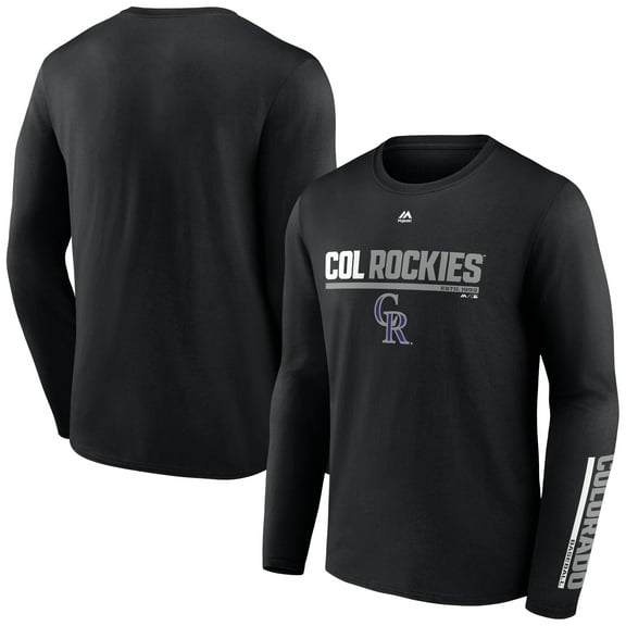 Men's Majestic Black Colorado Rockies Flip Mode Long Sleeve T-Shirt