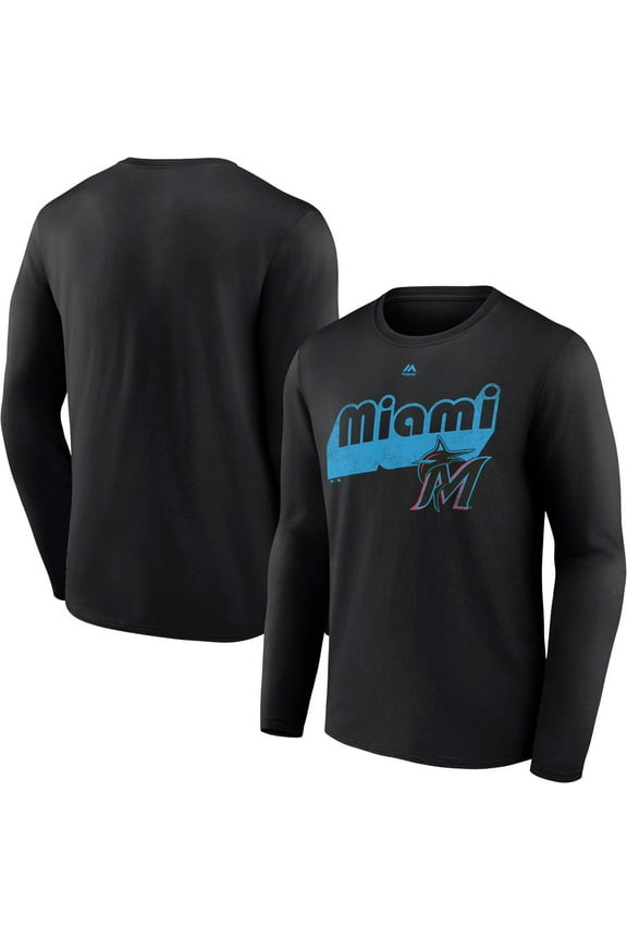 Men's Majestic Black Miami Marlins Walk-Off Long Sleeve T-Shirt