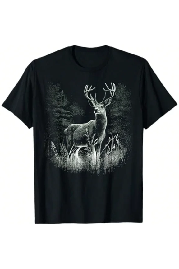 Men's Majestic Buck Deer Wildlife Nature Graphic T-Shirt, Black