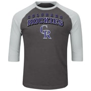 Mens Majestic Charcoal/Heathered Gray Colorado Rockies Big & Tall Strength Training Raglan 3/4-Sleeve T-Shirt