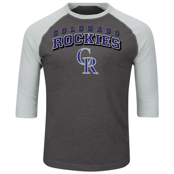 Men's Majestic Charcoal/Heathered Gray Colorado Rockies Big & Tall Strength Training Raglan 3/4-Sleeve T-Shirt