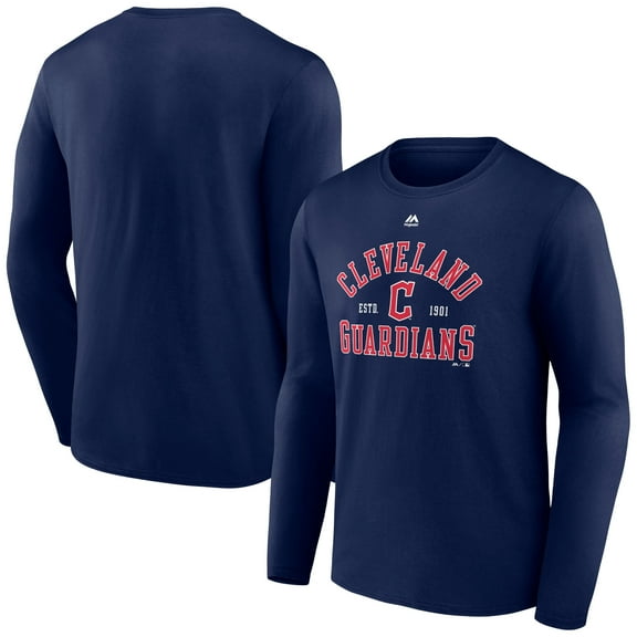 Men's Majestic Navy Cleveland Guardians High Praise Long Sleeve T-Shirt