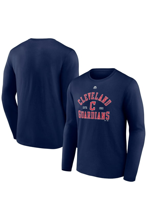 Men's Majestic Navy Cleveland Guardians High Praise Long Sleeve T-Shirt