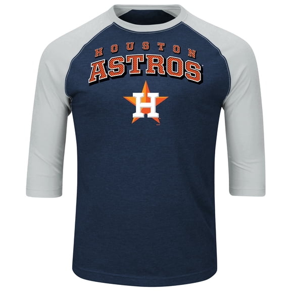 Men's Majestic Navy/Heathered Gray Houston Astros Big & Tall Strength Training Raglan 3/4-Sleeve T-Shirt