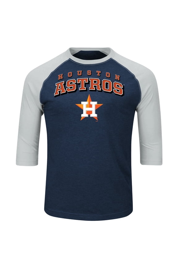 Men's Majestic Navy/Heathered Gray Houston Astros Big & Tall Strength Training Raglan 3/4-Sleeve T-Shirt