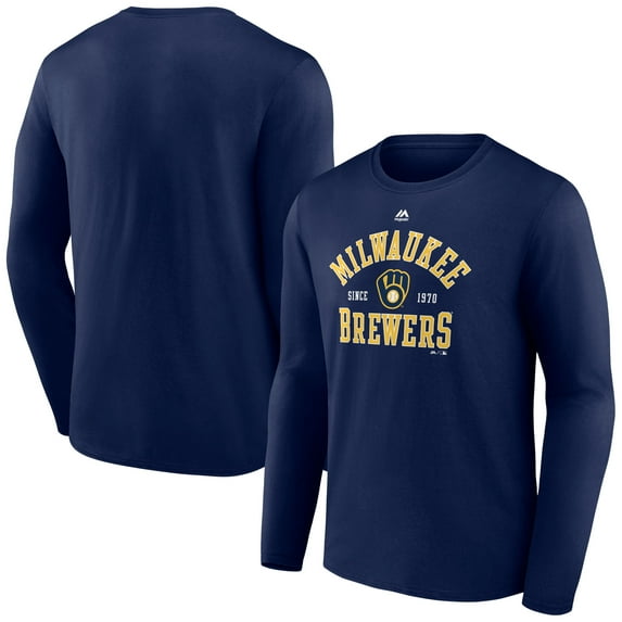 Men's Majestic Navy Milwaukee Brewers High Praise Long Sleeve T-Shirt