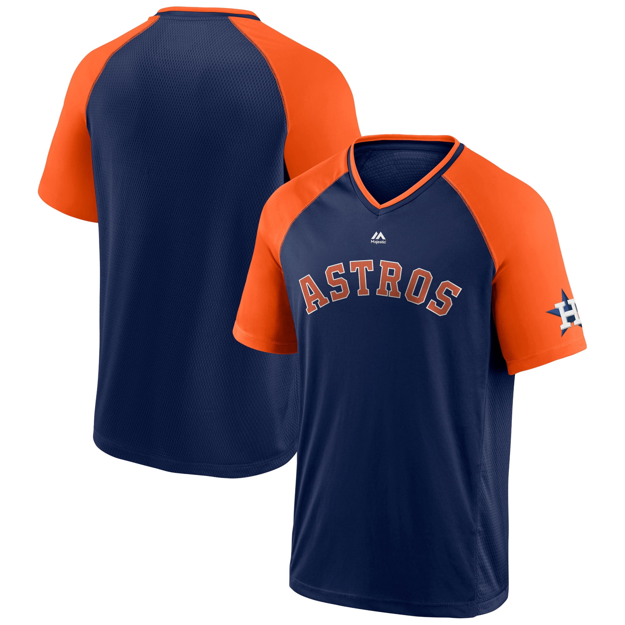 Men's Majestic Navy/Orange Houston Astros City Rep Closer Raglan V-Neck T- Shirt 