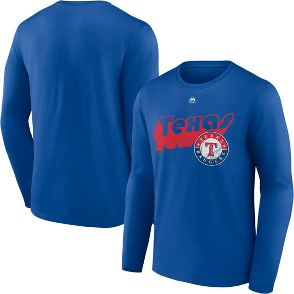 Men's Majestic Royal Texas Rangers Walk-Off Long Sleeve T-Shirt