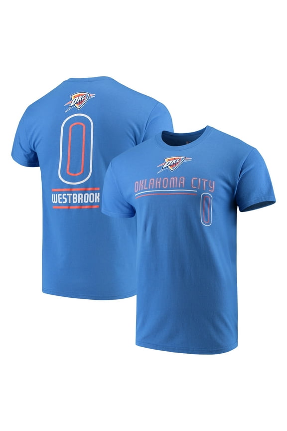 Men's Majestic  Russell Westbrook  Blue Oklahoma City Thunder Spirited Competitor Name & Number T-Shirt