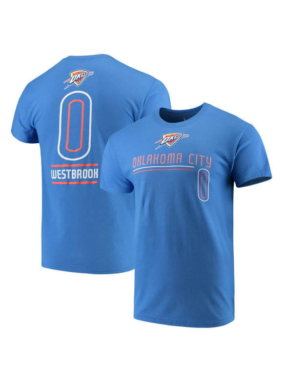 Men's Majestic  Russell Westbrook  Blue Oklahoma City Thunder Spirited Competitor Name & Number T-Shirt