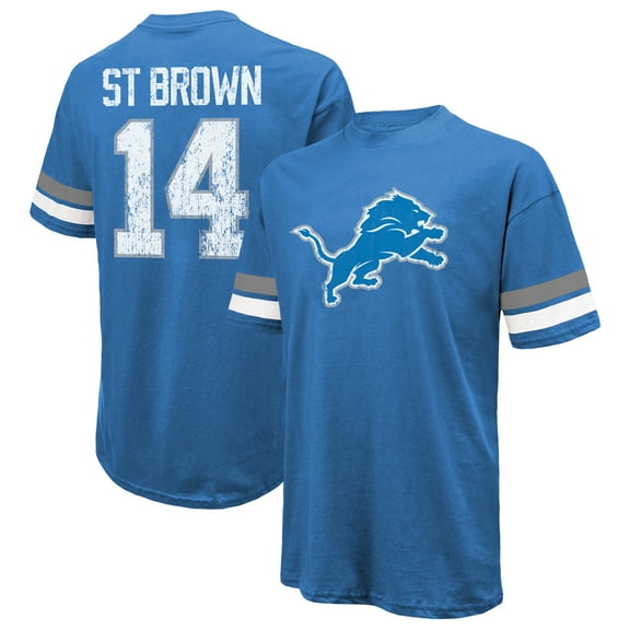 Men's Majestic Threads Amon-Ra St. Brown Blue Detroit Lions Oversized-Player Name & Number T-Shirt