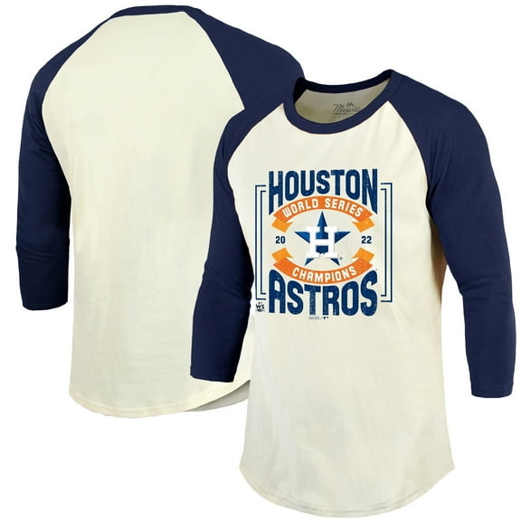 Men's Majestic Threads Cream/Navy Houston Astros 2022 World Series Champions Divide And Conquer Tri-Blend Raglan