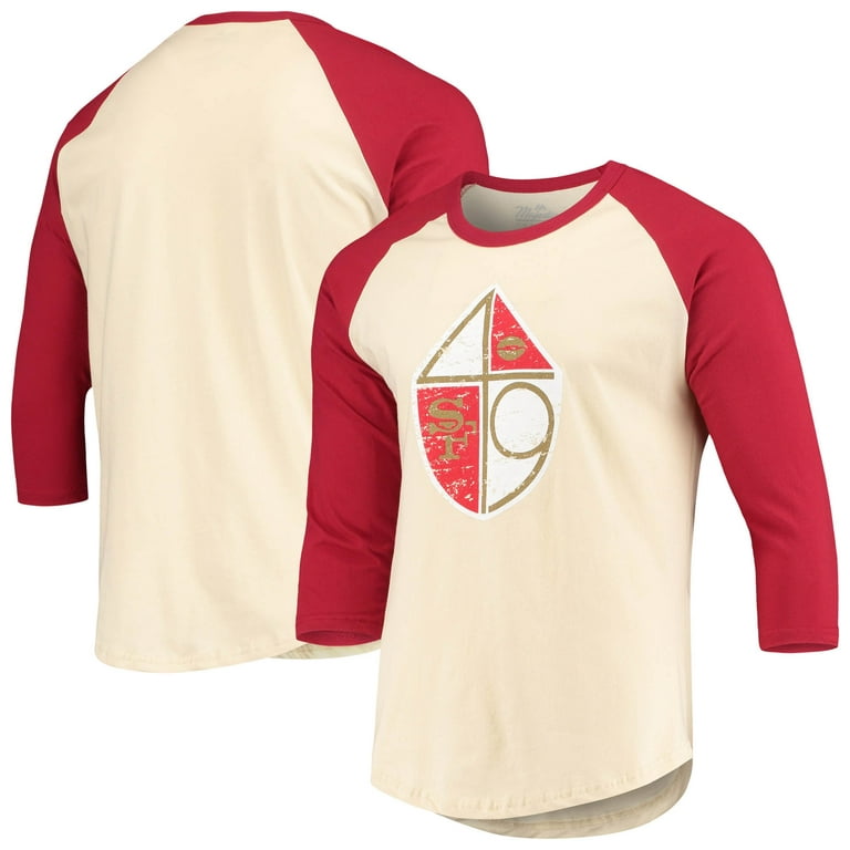 Men's Majestic Threads Cream/Scarlet San Francisco 49ers Gridiron Classics  Raglan 3/4-Sleeve T-Shirt 