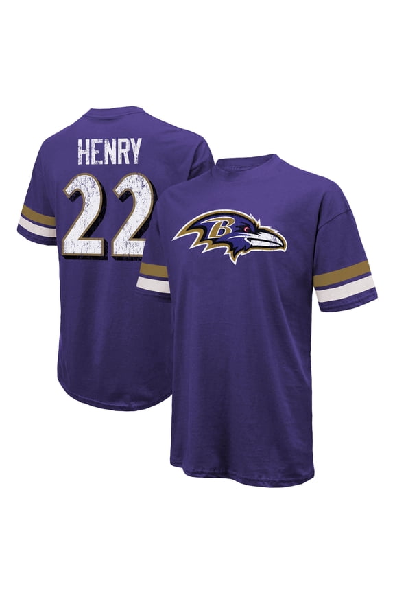 Men's Majestic Threads Derrick Henry Purple Baltimore Ravens Name & Number Oversized T-Shirt