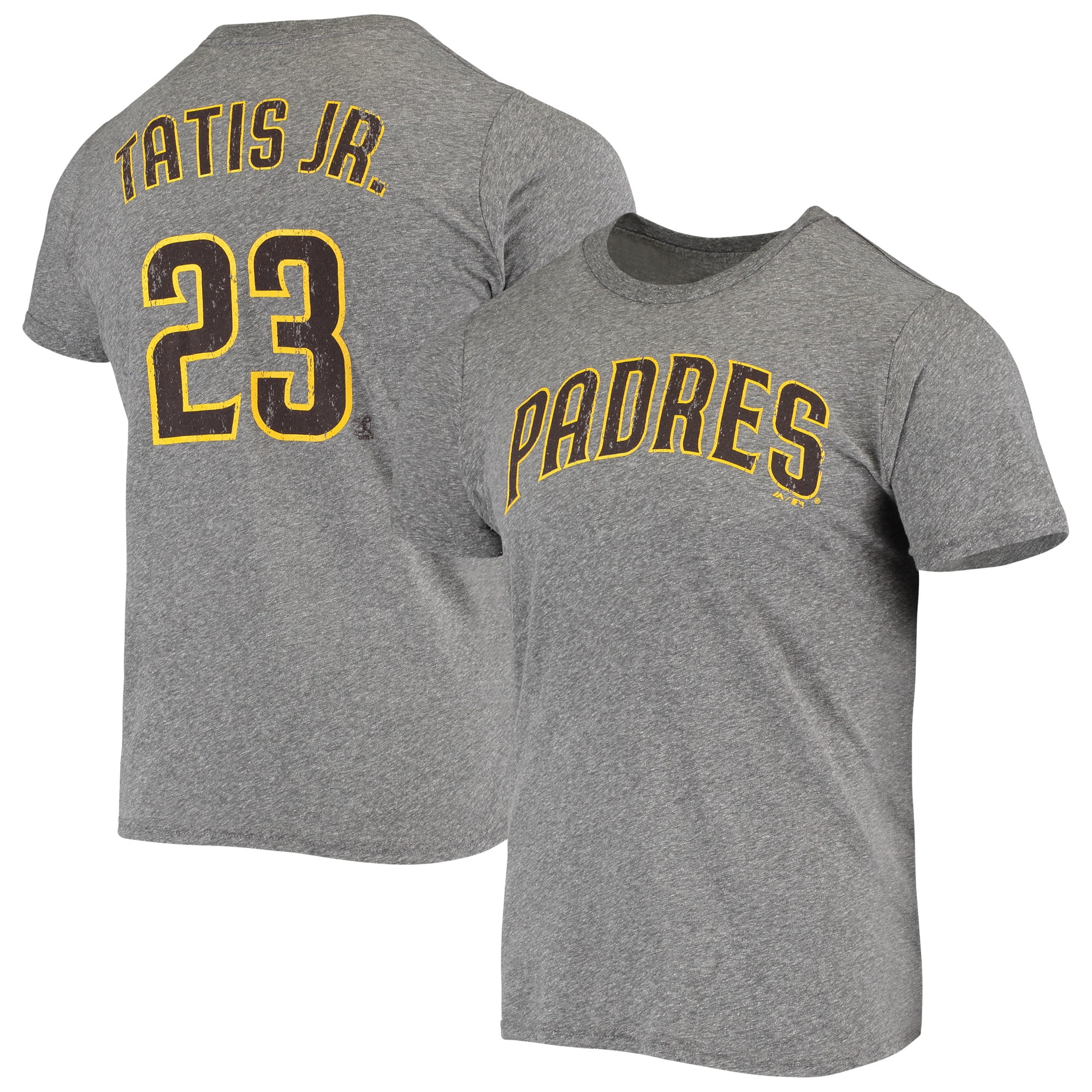 Men's Majestic Threads Fernando Tatis Jr. Heathered Gray San Diego Padres  Name & Number Tri-Blend T-Shirt 