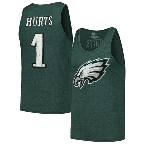 Men's Majestic Threads Jalen Hurts Green Philadelphia Eagles Name & Number Tri-Blend Tank Top
