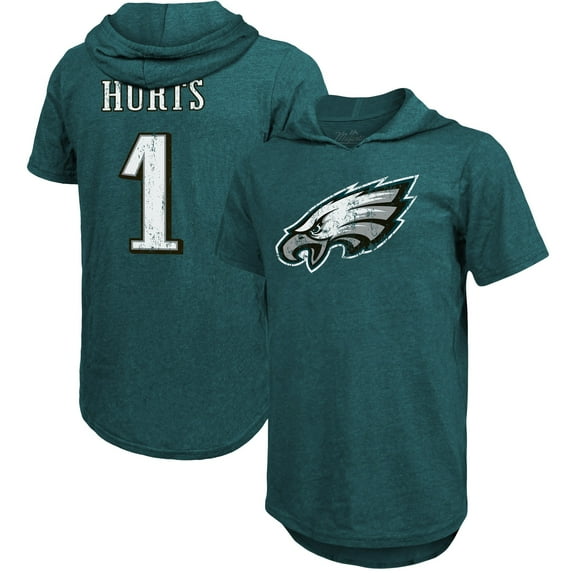 Men's Majestic Threads Jalen Hurts Midnight Green Philadelphia Eagles Player Name & Number Tri-Blend Slim Fit Hoodie