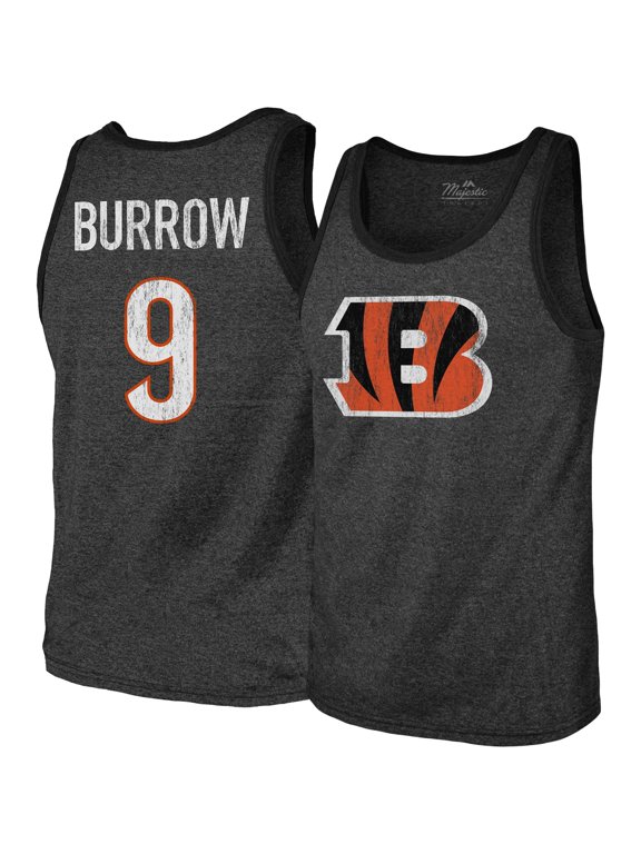 Men's Majestic Threads Joe Burrow Black Cincinnati Bengals Name & Number Tri-Blend Tank Top