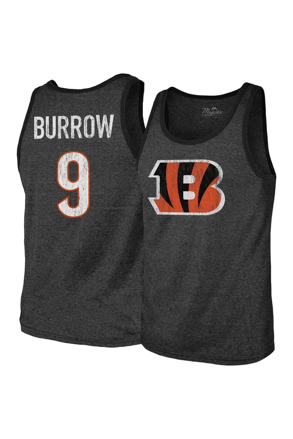 Men's Majestic Threads Joe Burrow Black Cincinnati Bengals Name & Number Tri-Blend Tank Top
