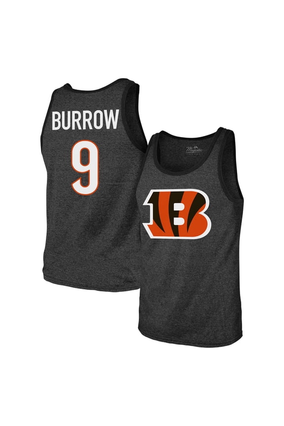 Men's Majestic Threads Joe Burrow Black Cincinnati Bengals Tri-Blend Player Name & Number Tank Top