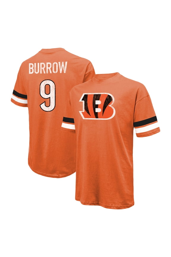 Men's Majestic Threads Joe Burrow Orange Cincinnati Bengals Name & Number Oversize Fit T-Shirt