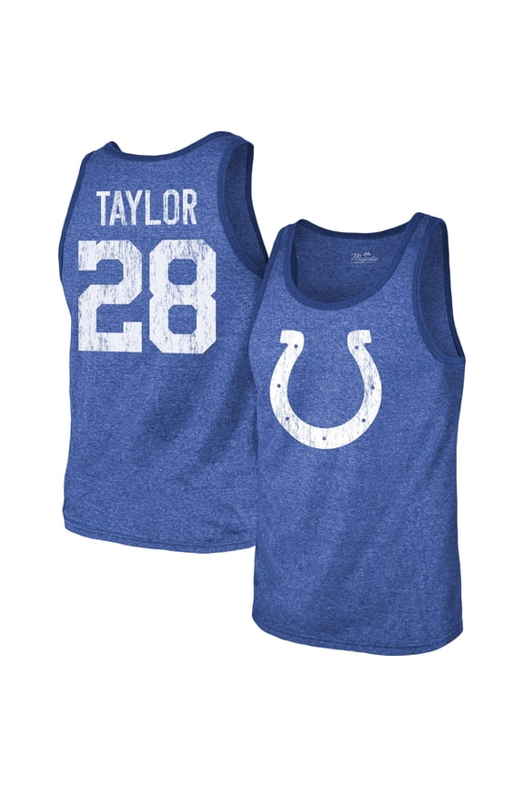 Men's Majestic Threads Jonathan Taylor Heathered Royal Indianapolis Colts Player Name & Number Tri-Blend Tank Top