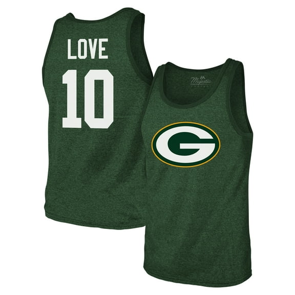 Men's Majestic Threads Jordan Love Green Green Bay Packers Tri-Blend Player Name & Number Tank Top