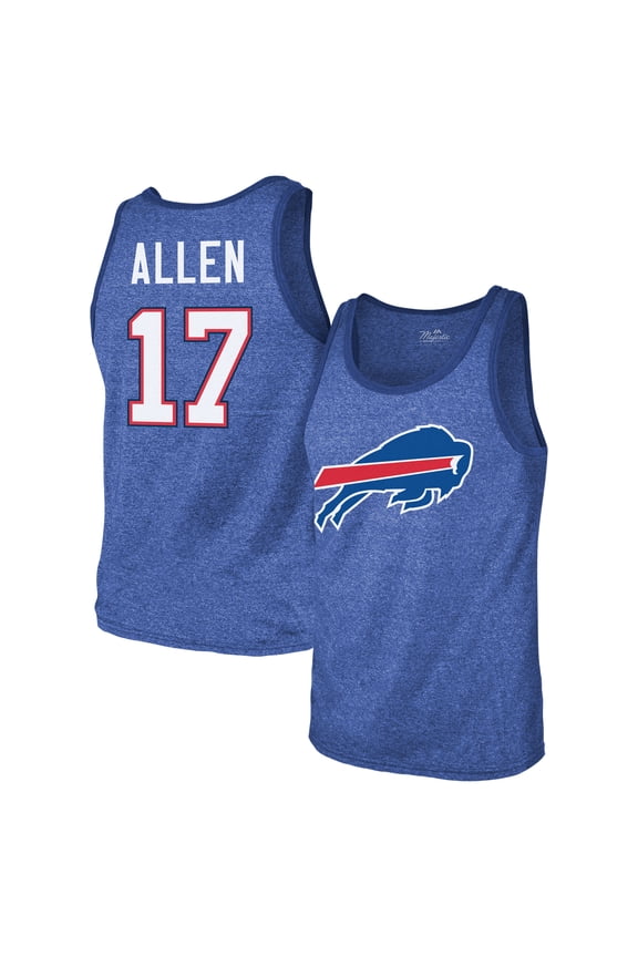 Men's Majestic Threads Josh Allen Royal Buffalo Bills Tri-Blend Player Name & Number Tank Top