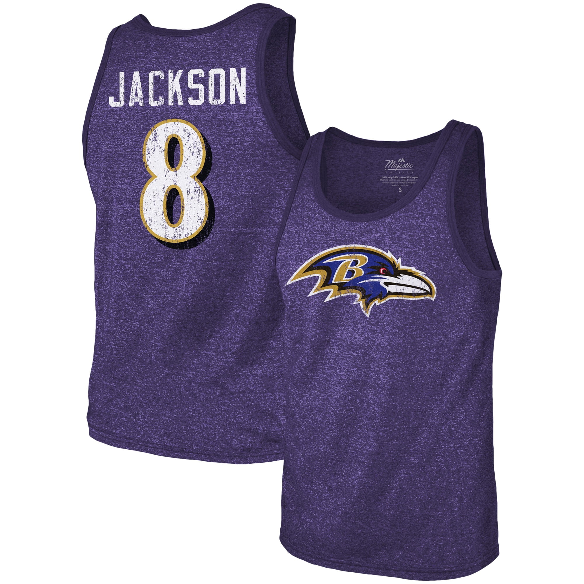 Men's Majestic Threads Lamar Jackson Purple Baltimore Ravens Name & Number  Tri-Blend Tank Top 
