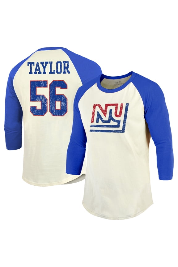Men's Majestic Threads Lawrence Taylor Cream/Red New York Giants Retired Player Name & Number 3/4 Raglan Sleeve T-Shirt