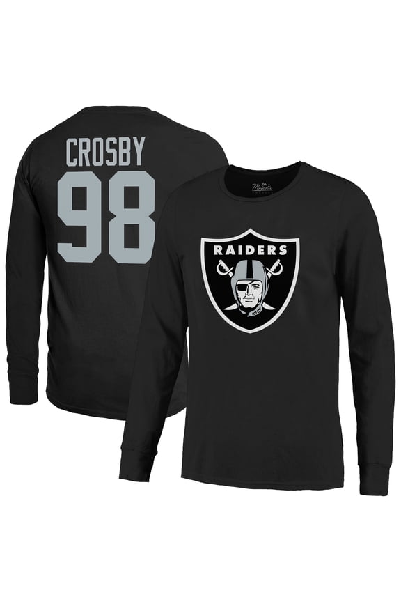 Men's Majestic Threads Maxx Crosby Black Las Vegas Raiders Name & Number Non-Distressed Long Sleeve T-Shirt