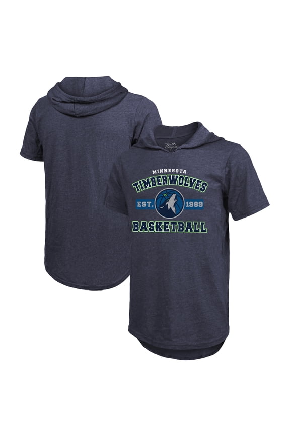 Men's Majestic Threads Navy Minnesota Timberwolves Tri-Blend Hoodie T-Shirt