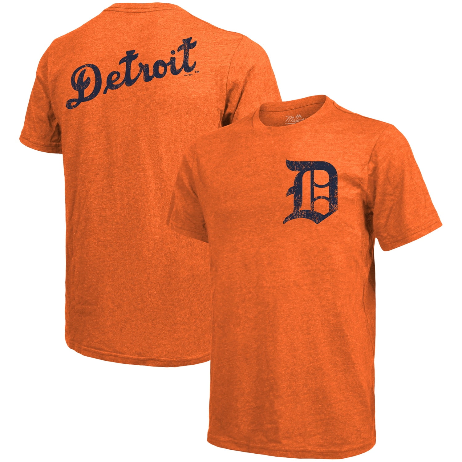 Men's Majestic Threads Orange Detroit Tigers Throwback Logo Tri-Blend T- Shirt 