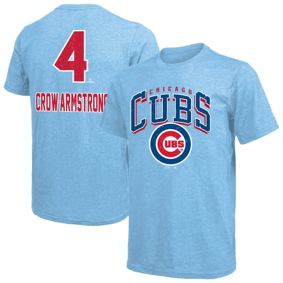 Men's Majestic Threads Pete Crow-Armstrong Light Blue Chicago Cubs Triblend Name & Number T-Shirt
