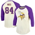 thumbnail image 1 of Men's Majestic Threads Randy Moss Cream/Purple Minnesota Vikings Retired Player Name & Number 3/4 Raglan Sleeve T-Shirt, 1 of 3