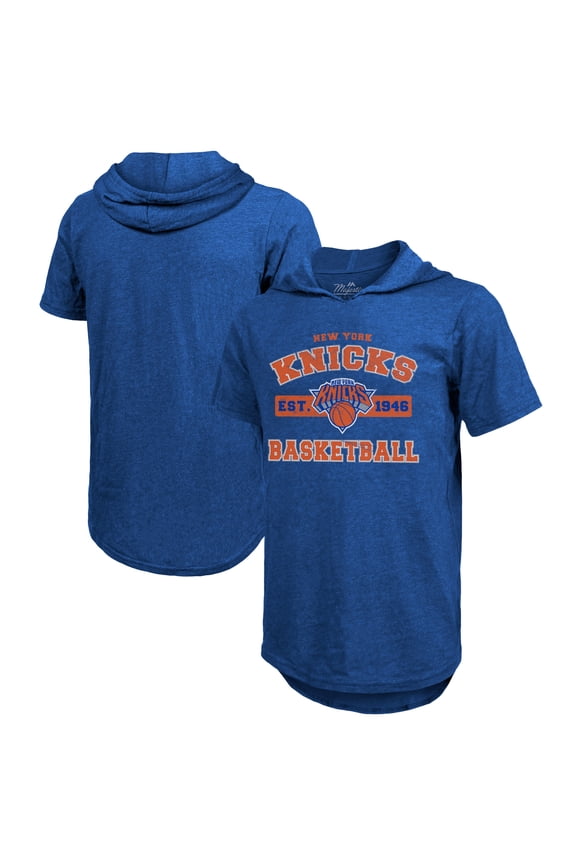 Men's Majestic Threads Royal New York Knicks Tri-Blend Hoodie T-Shirt