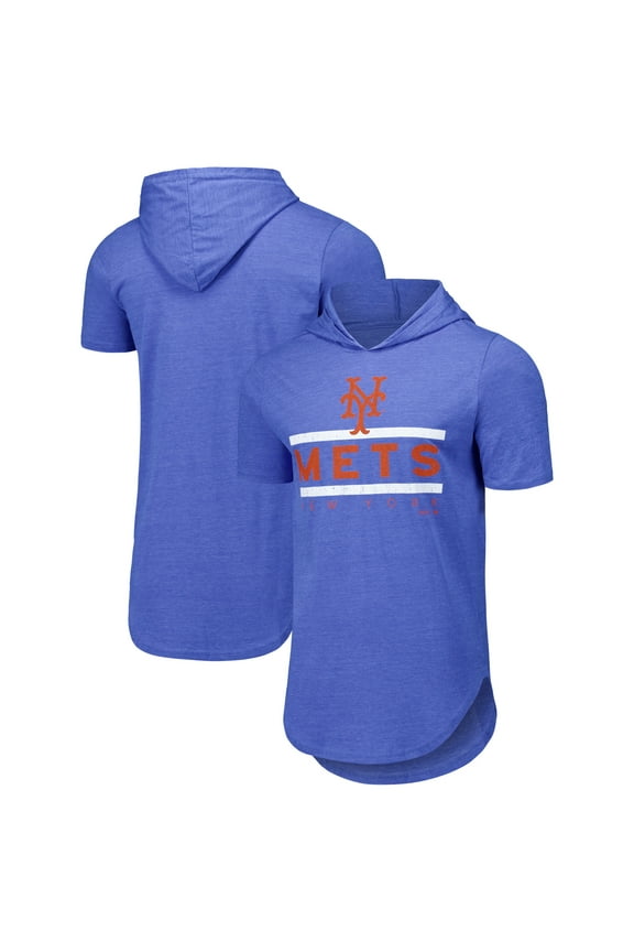 Men's Majestic Threads Royal New York Mets Tri-Blend Hoodie T-Shirt