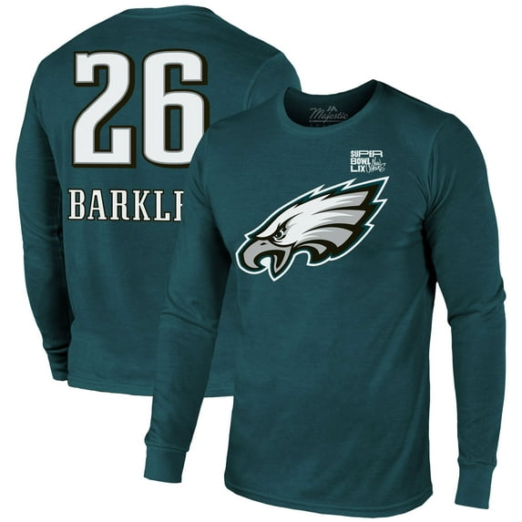 Men's Majestic Threads Saquon Barkley Midnight Green Philadelphia Eagles Super Bowl LIX Player Name & Number Tri-Blend